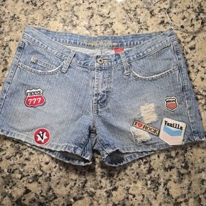 Vanilla Juniors Patchwork Denim Shorts Size 13 Y2K Distressed
